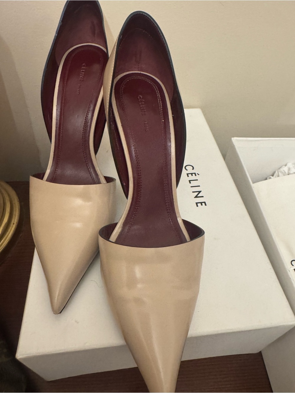 Celine Nude Beige leather Pointed-Toe D'Orsay Pumps